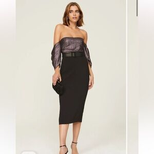 Badgley Mischka Poetic velvet flower formal dress metallic off shoulder glam 4